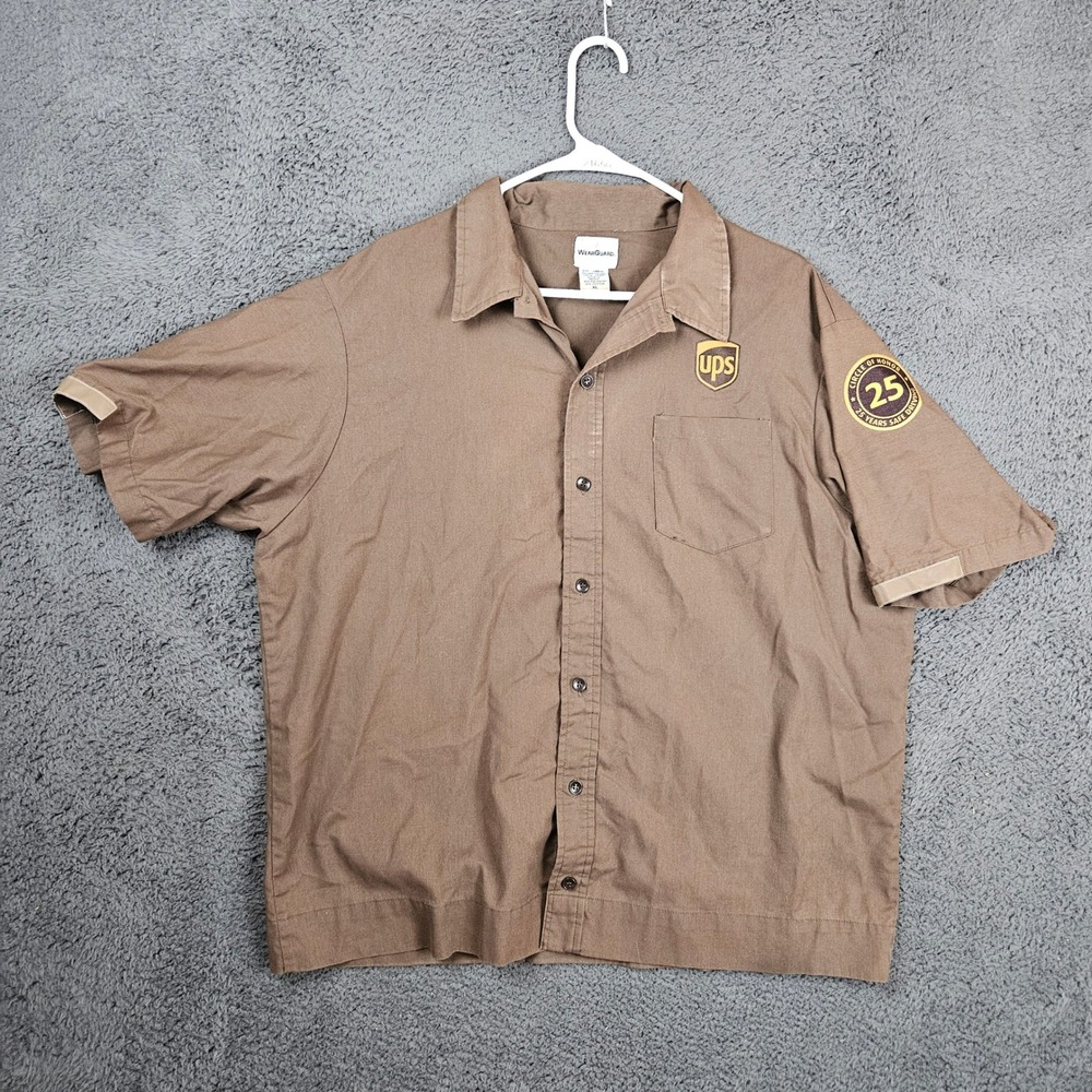 WearGuard UPS Circle of Honor 25 Years Safe Driving Brown Work Shirt Mens XL